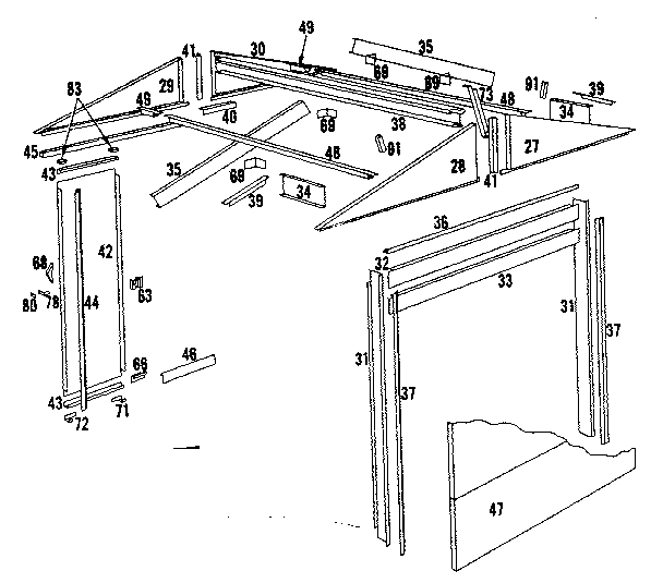 Roof support and door assembly