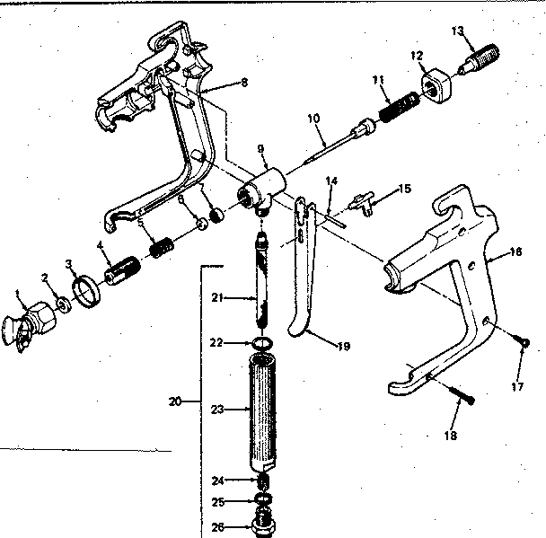 Spray gun and valve housing