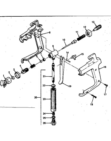 Spray gun and valve housing