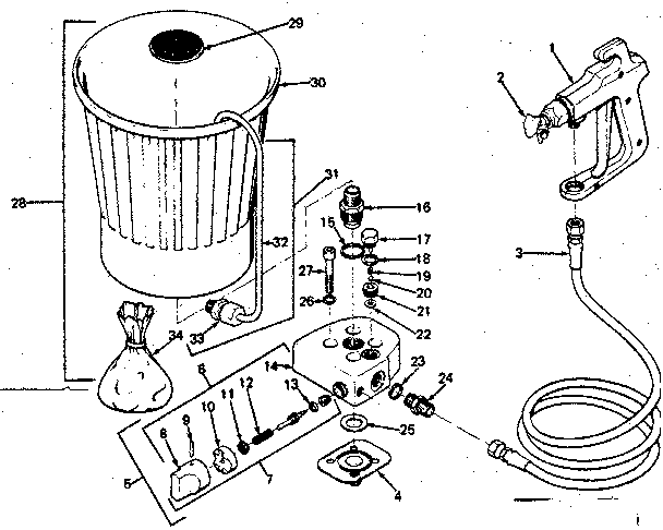 SPRAY GUN AND HOPPER ASSEMBLY