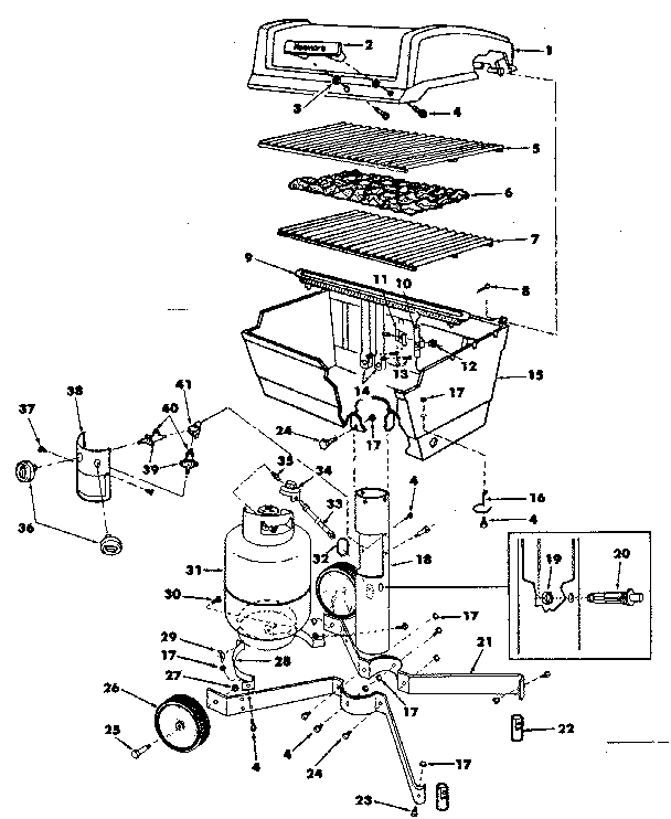 GRILL, BURNER SECTION AND CART