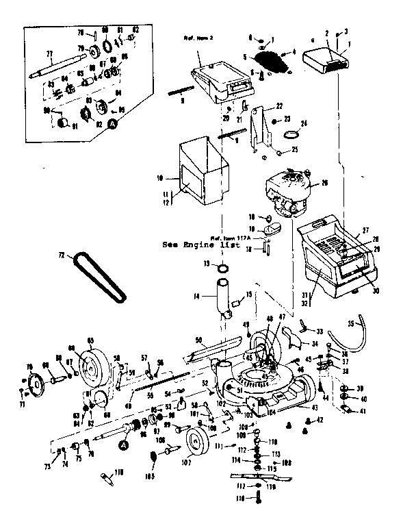 Engine and mower deck