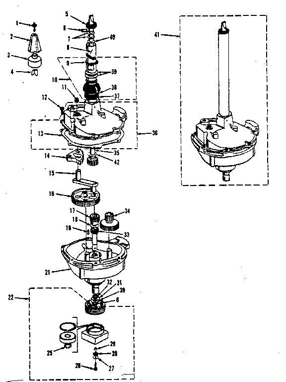 Transmission, water seal, lower bearing asmy.