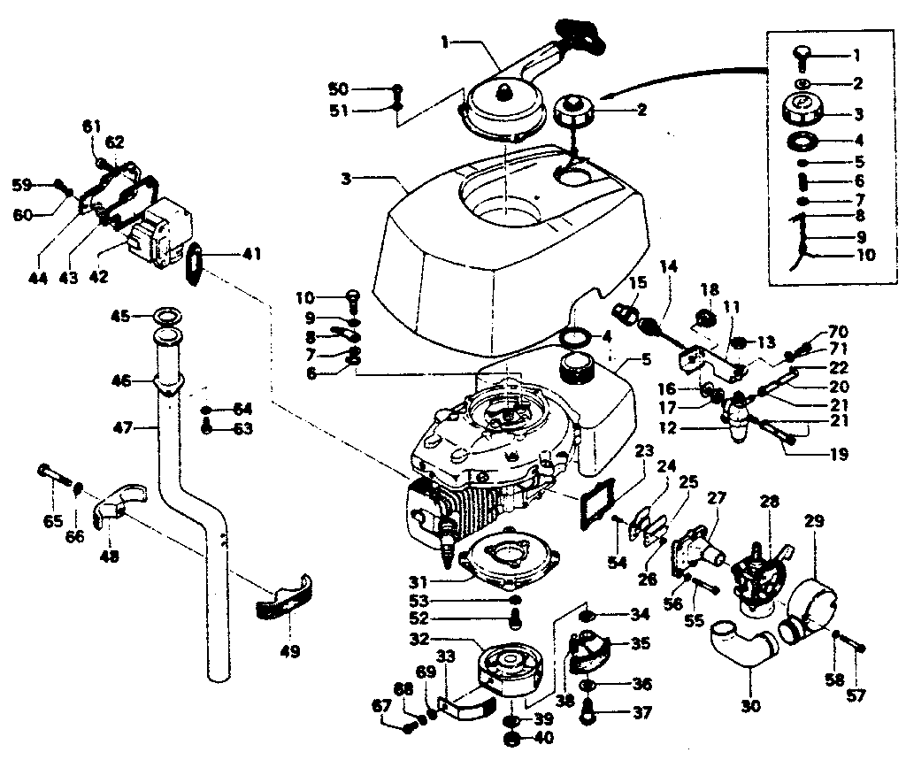 Tank, clutch & muffler
