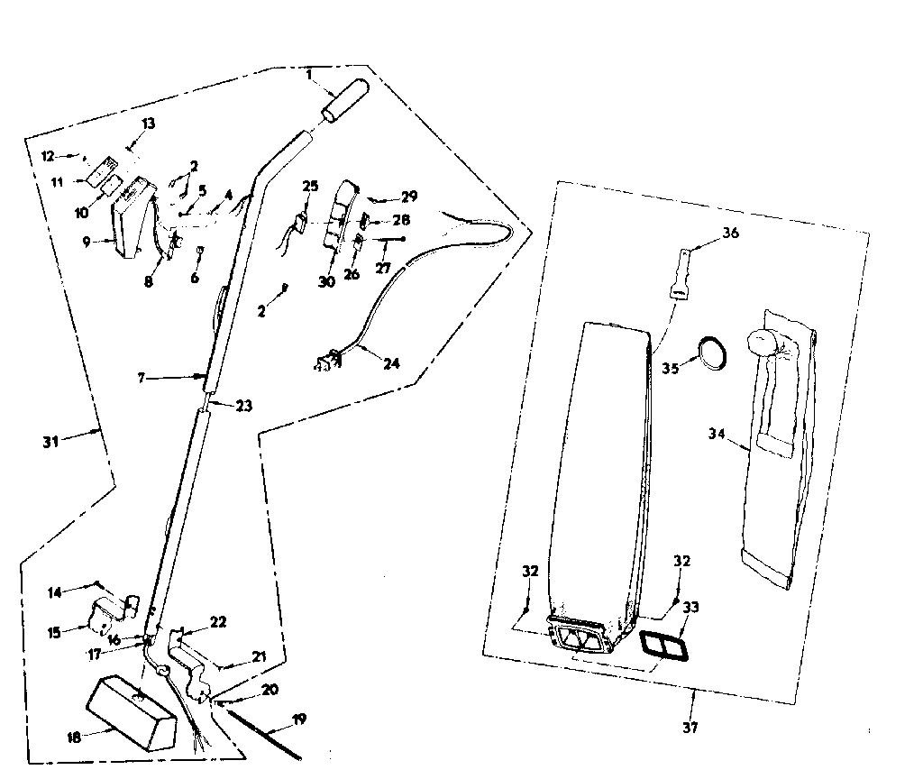 Handle and bag housing