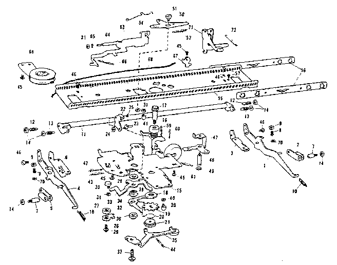 Carriage rail, pinion base, spring drum & warning bell