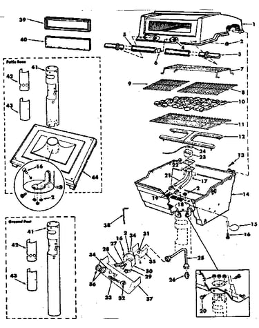 Grill, burner section, ground post & patio base