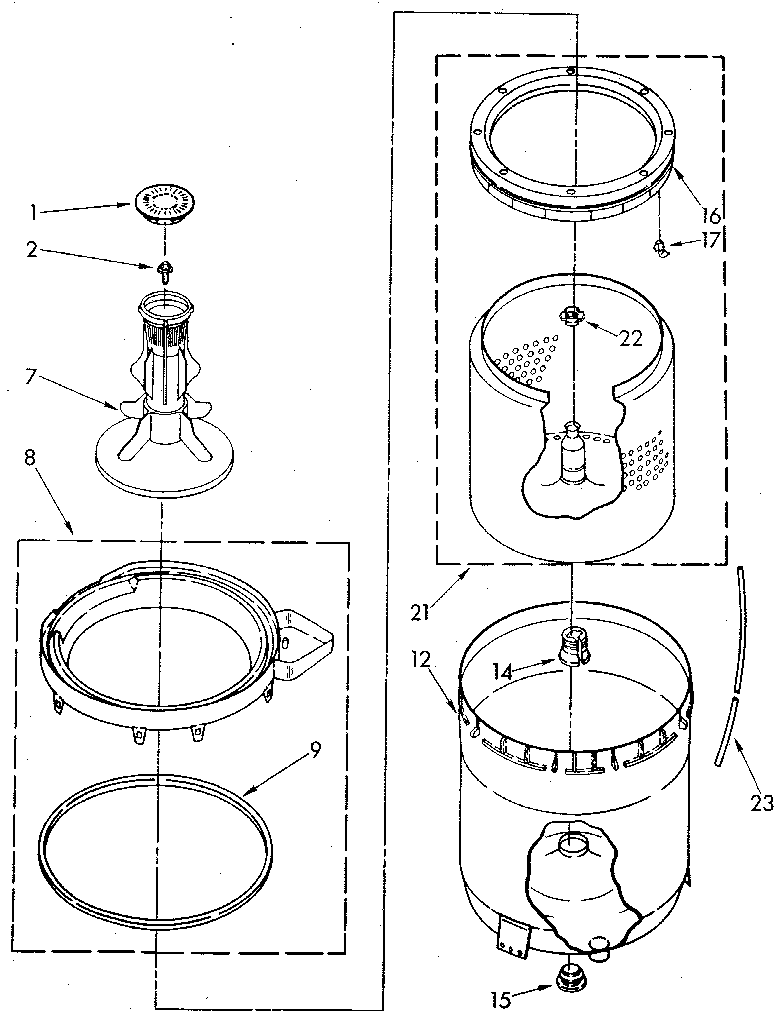 AGITATOR, BASKET AND TUB