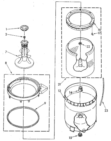 Agitator, basket and tub