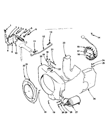 Governor, starter, charging alternator & blower housing grp.