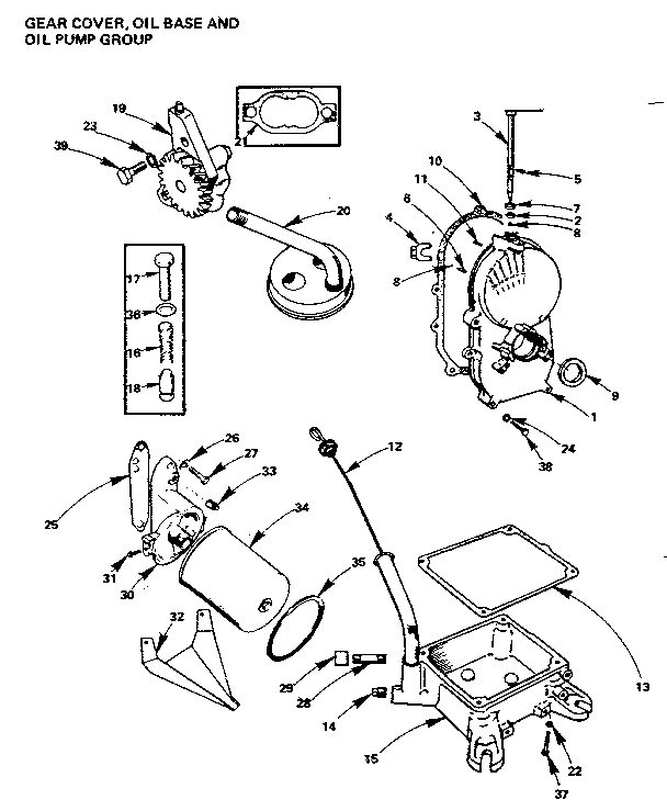 Gear cover, oil base and oil pump group