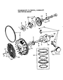 Crankshaft, flywheel, camshaft and piston group