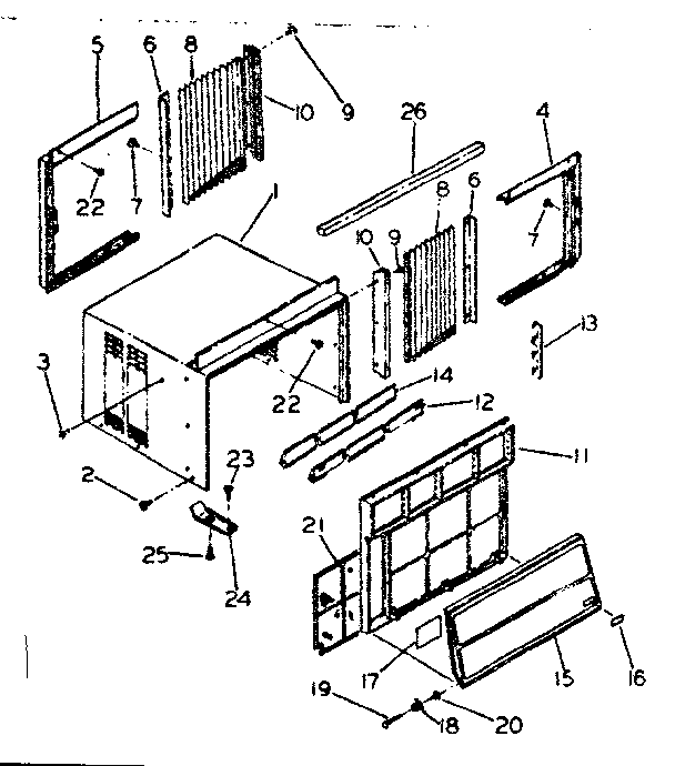 Cabinet and front parts