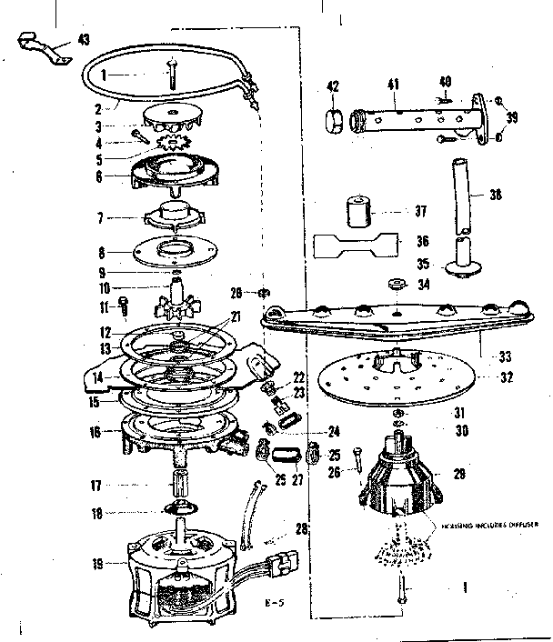 Motor, heater, and spray arm