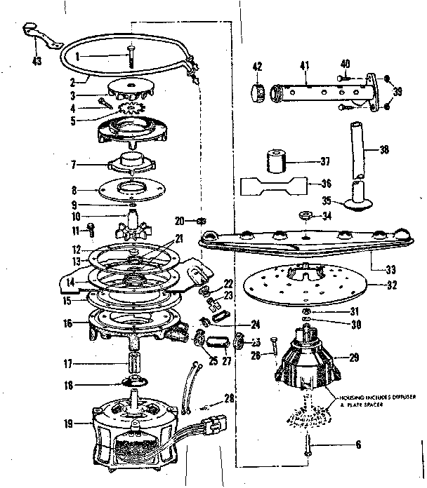 Motor, heater, and spray arm