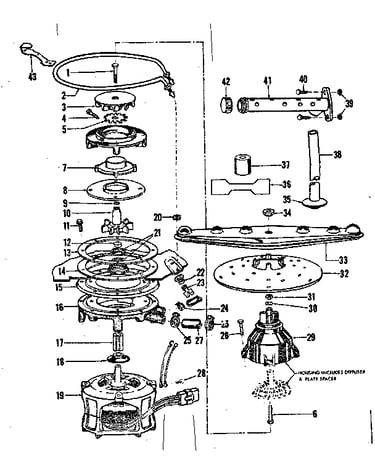 Motor, heater, and spray arm