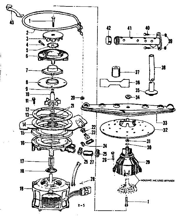 Motor, heater, and spray arm