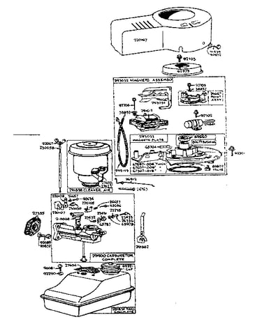 Fuel system, blower case and magneto parts