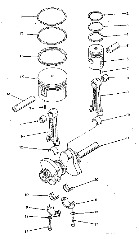 Connecting rod, piston and crankshaft assembly detail