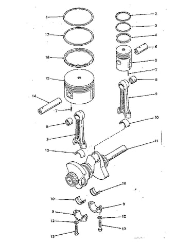 Connecting rod, piston and crankshaft assembly detail