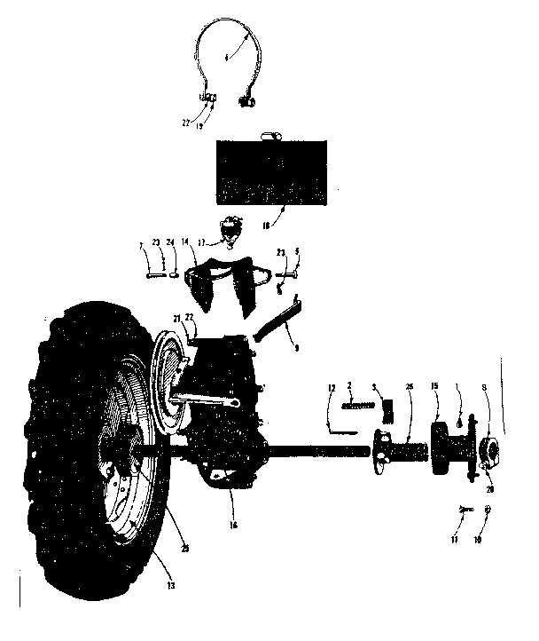 Hubs, wheels and fuel tank assembly