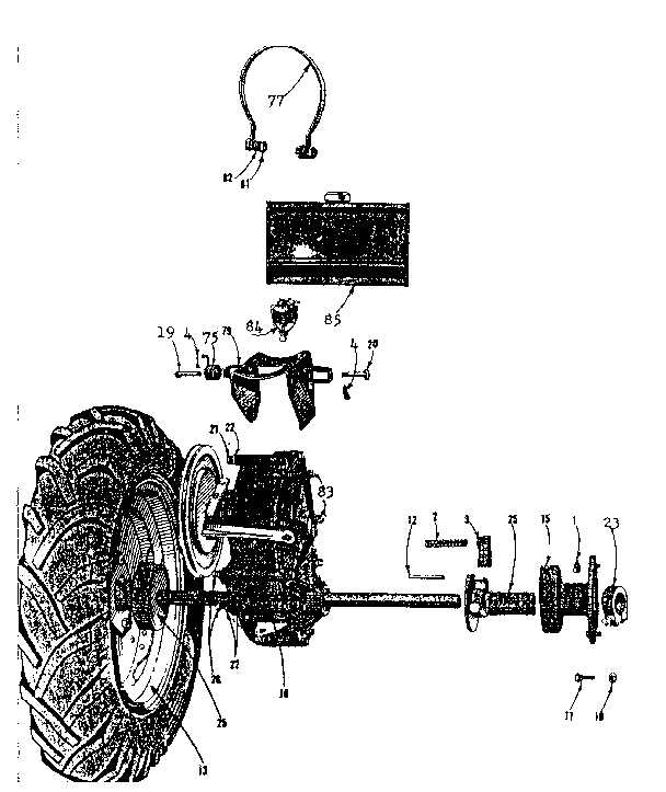Hubs, wheels and fuel tank assembly