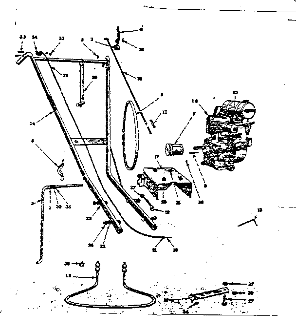 Engine, handle and hitch assembly