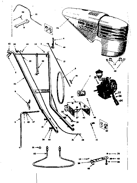Engine, handle and hitch assembly