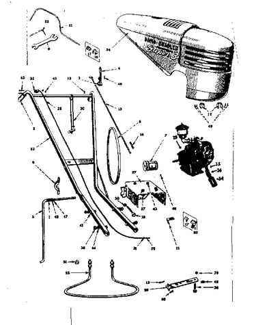 Engine, handle and hitch assembly