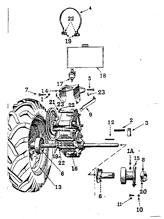 Hubs, wheels, fuel tank and shorting switch assembly