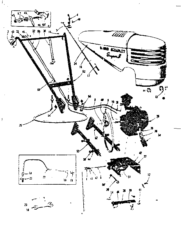 ENGINE, HANDLE AND HITCH ASSEMBLY