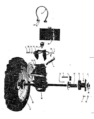 Hubs, wheels and fuel tank assembly