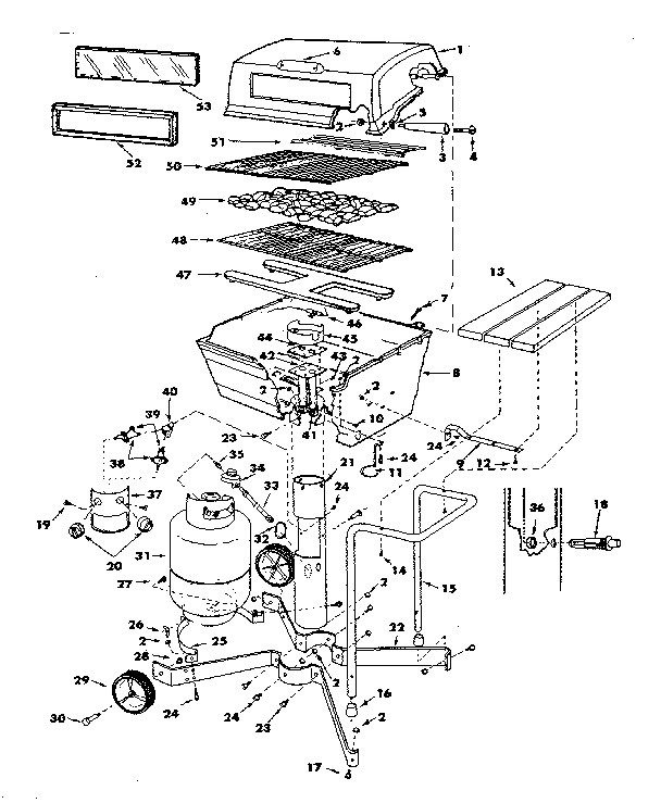 GRILL, BURNER SECTION AND CART