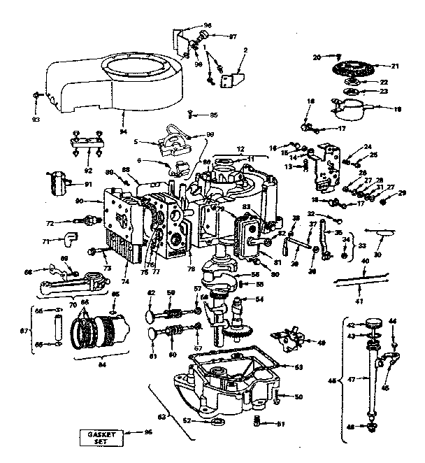 Cylinder, crankshaft and engine base group