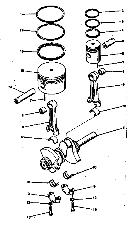 Connecting rod, piston and crankshaft assembly detail