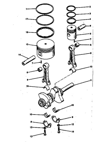 Connecting rod, piston and crankshaft assembly detail