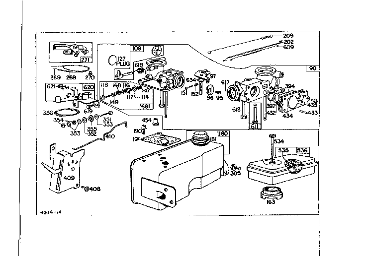 Carburetor and fuel tank assembly