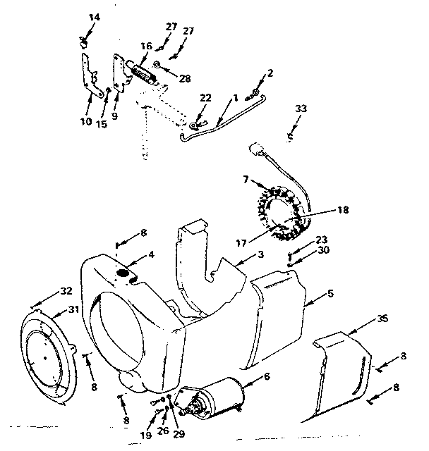 Gov starter, charging alternator & blower housing group