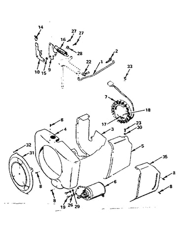 Gov starter, charging alternator & blower housing group