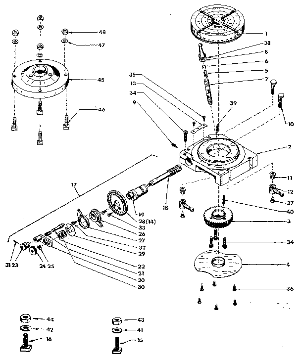 Table, backplate, and worm shaft assembly