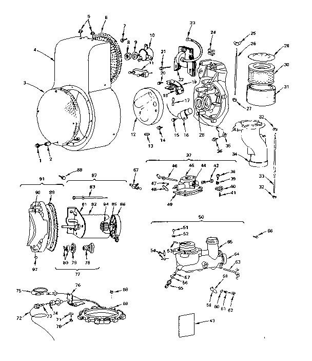 Starter, flywheel & carburetor group