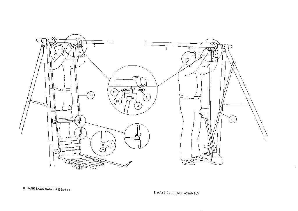 Lawn swing and glide ride assemblies
