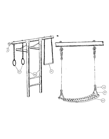 Swing, gym ring, & trapeze assemblies