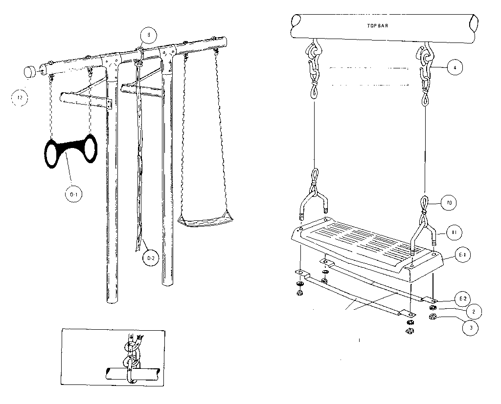 Swing, rope, & trapeze assemblies