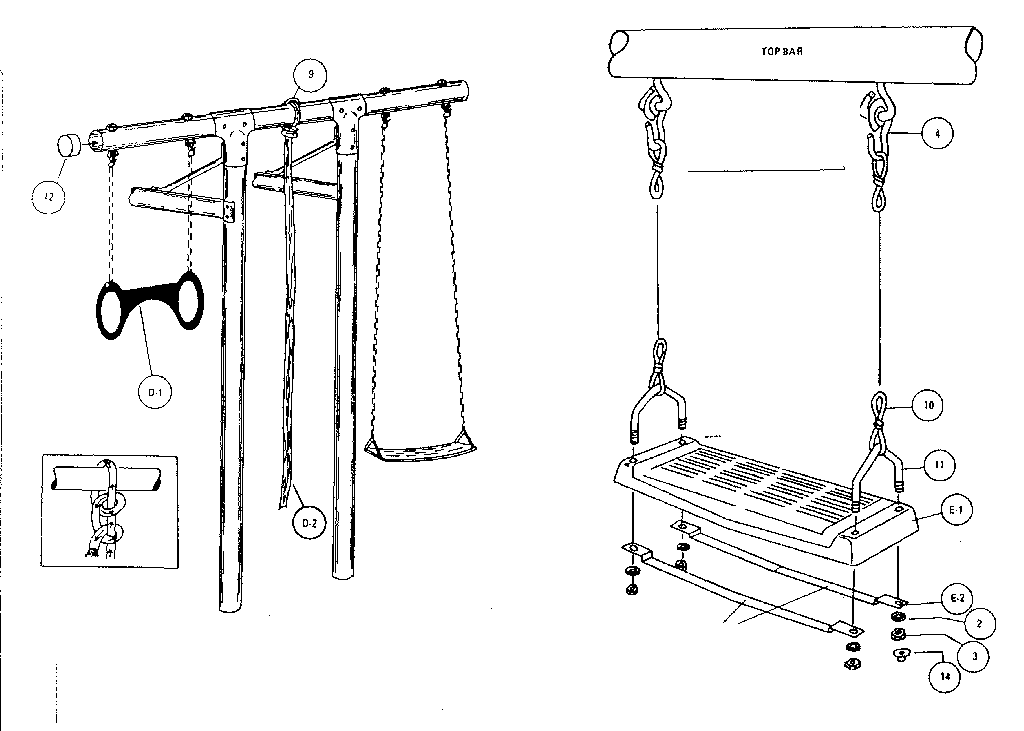 Swing, rope, and gym ring assemblies