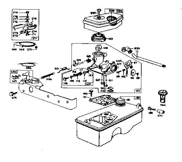 Carburetor and fuel tank assembly