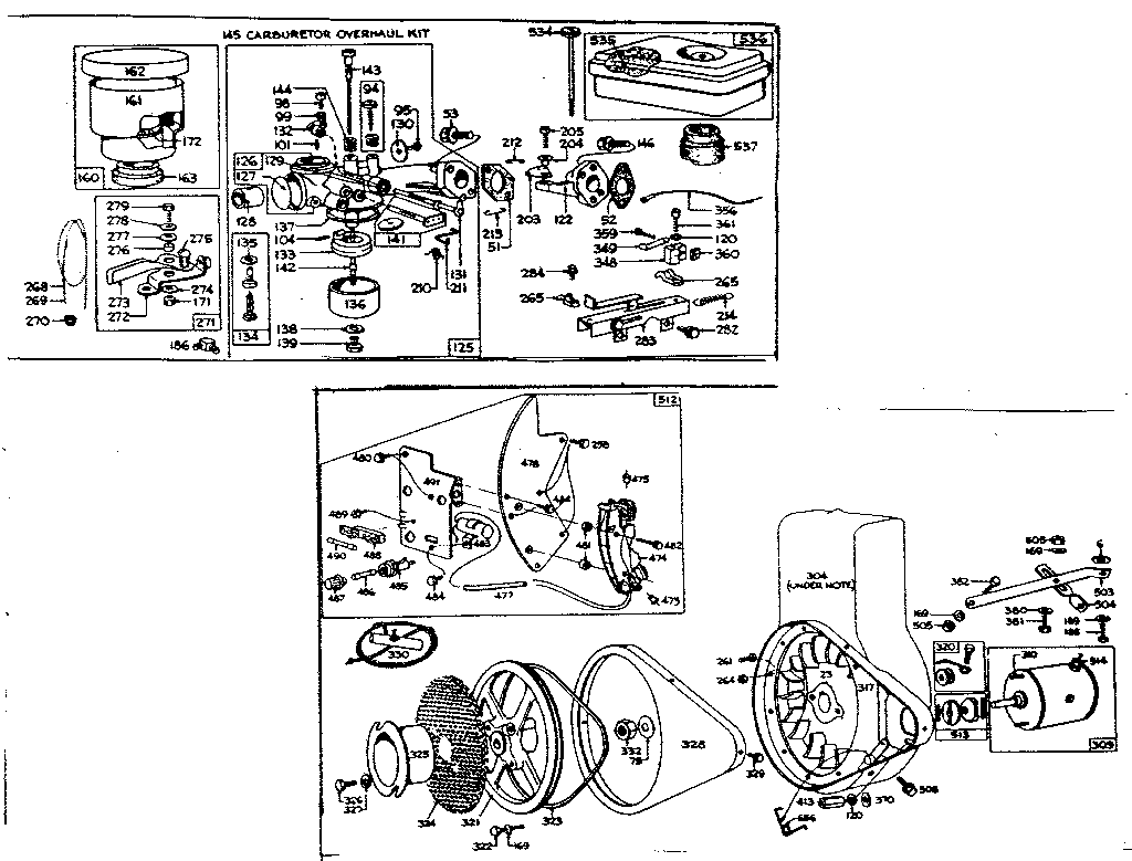 Flywheel assembly and carburetor overhaul kit