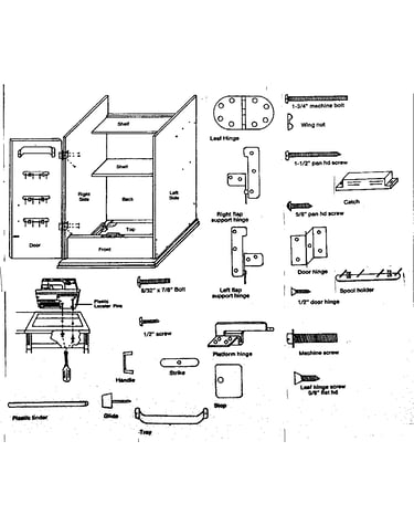 Cabinet, screws, and hinges