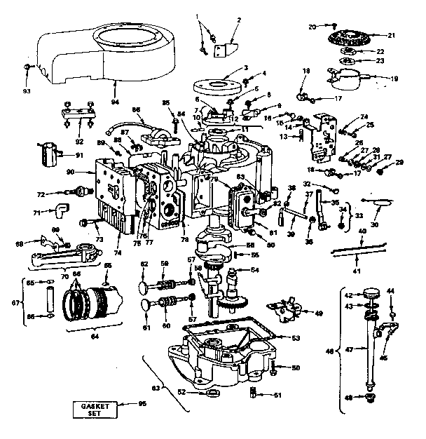 Cylinder, crankshaft and engine base group