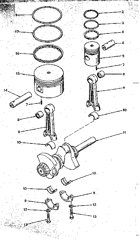 Connecting rod, piston and crankshaft assembly detail